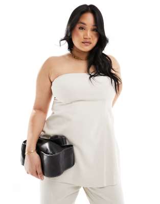 4th & Reckless Plus 4th & Reckless Plus exclusive tailored linen longline bandeau top co-ord in cream-White