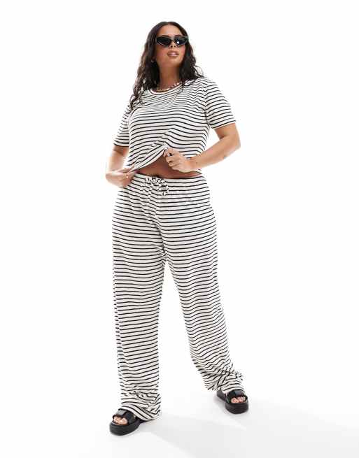 4th & Reckless Plus exclusive terrycloth wide leg pants in stripe - part of a set
