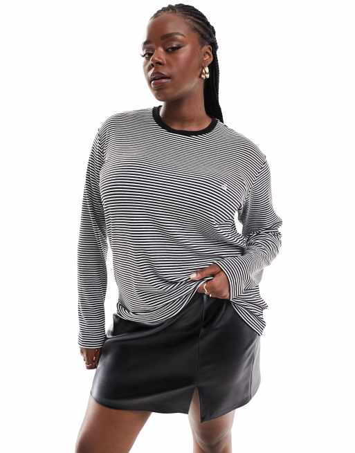 4th & Reckless Plus - Exclusive - Top met lange mouwen, geborduurd logo en strepen in zwart en wit