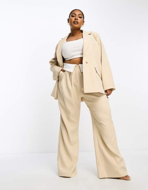 4th & Reckless Plus - Exclusives - Blazer met knoopdetail aan de achterkant in crème, deel van co-ord set