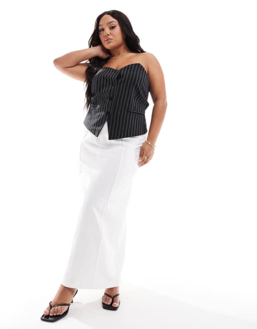 4th & Reckless Plus - Exclusives - Maxi rok met naaddetail in wit