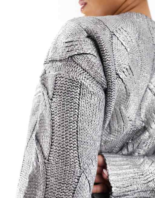 4th & Reckless Plus - Exclusivité - Pull en maille torsadée - Argenté métallisé, 2 de 4