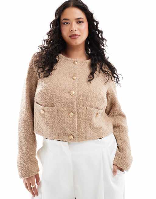 4th & Reckless Plus - Exclusivité - Veste courte à boutons dorés en maille bouclée - Camel