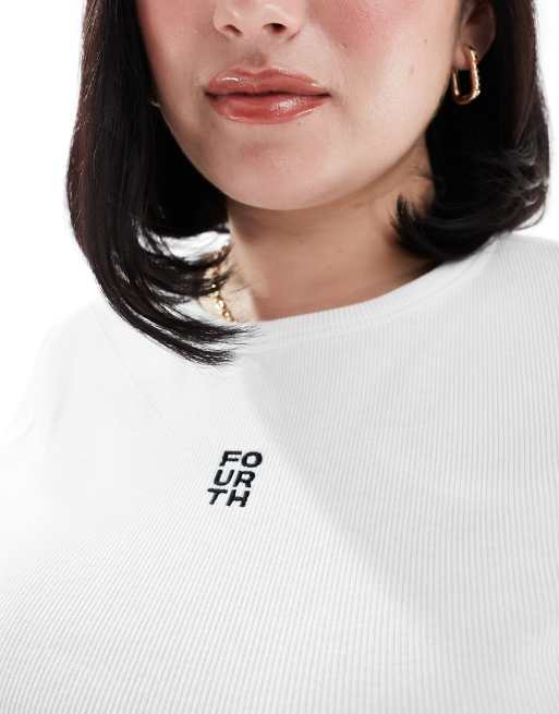 4th & Reckless Plus – Exklusives T-Shirt in Weiß mit Logostickerei und kurzem Schnitt, 2 von 4