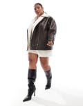 [4th & Reckless Plus] 4th & Reckless Plus faux leather and shearling aviator jacket in chocolate-Brown 18 Chocolate