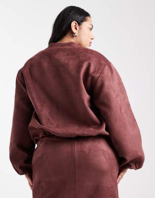 4th & Reckless Plus Faux Suede Bomber Jacket Co-ord In Gray