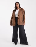 [4th & Reckless Plus] 4th & Reckless Plus faux suede pocket front tailored blazer in camel-Brown 22 CAMEL
