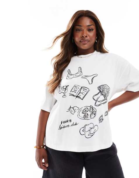 4th & Reckless Plus - Hvid T-shirt med grafisk 'Leisure Club'-print - view 1