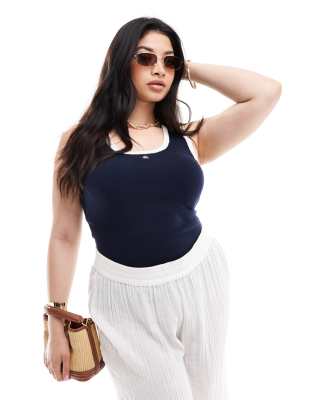 4th & Reckless Plus 4th & Reckless Plus knitted contrast edge embroidered logo tank top in navy