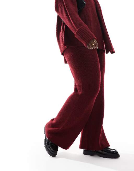 4th & Reckless Plus knitted wide leg pants in burgundy (part of a set)