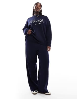 knitted wide leg pants set in navy