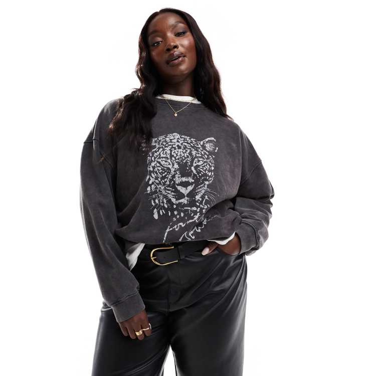 4th & Reckless Plus leopard print T-sweatshirt in black acid