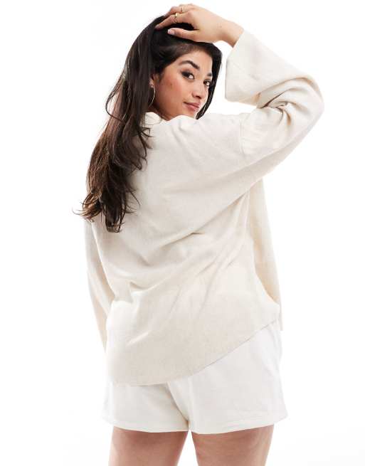 4th & Reckless Plus linen mix tie front shirt in beige, 4 of 4