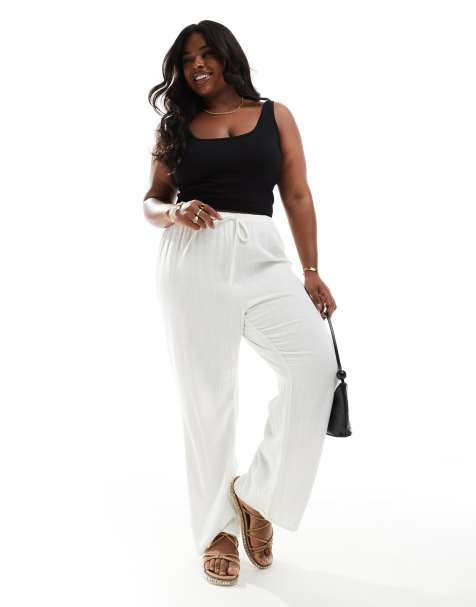 4th & Reckless Plus linen mix tie waist wide leg pants in white - view 1
