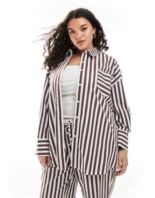 4th & Reckless Plus - Oversize-Hemd aus Baumwolle mit braunen Streifen und Taschen-Detail, Kombiteil-Bunt