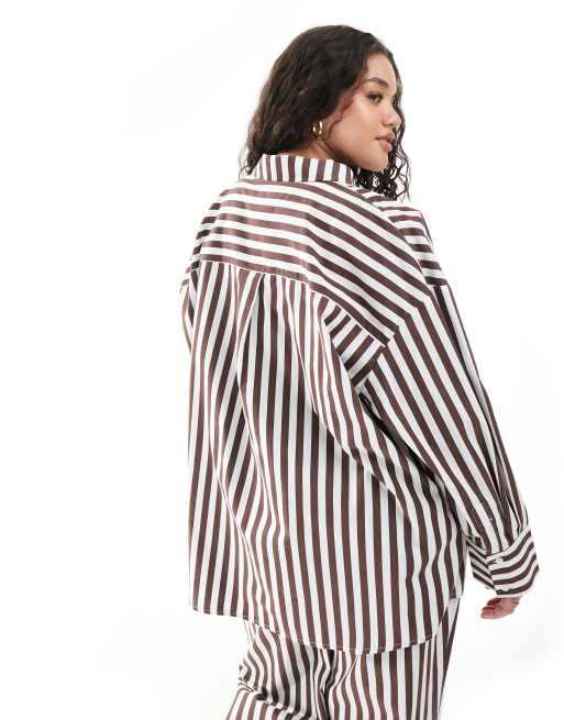 4th & Reckless Plus – Oversize-Hemd aus Baumwolle mit braunen Streifen und Taschen-Detail, Kombiteil, 4 von 4