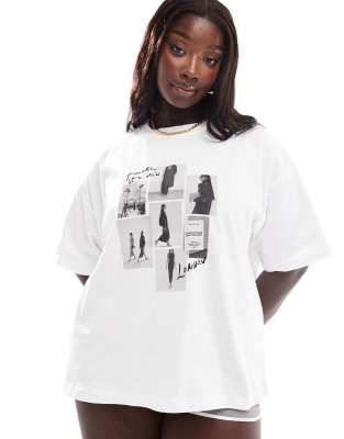 4th & Reckless Plus 4th & Reckless Plus oversized catwalk polaroid t-shirt in white