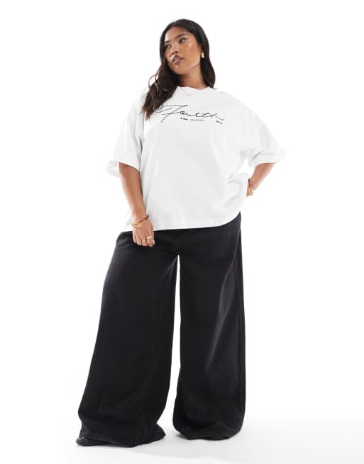 4th & Reckless Plus oversized embroidered logo t-shirt in