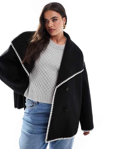 4th & Reckless Plus oversized lapel jacket with contrast stitch in black - view 1