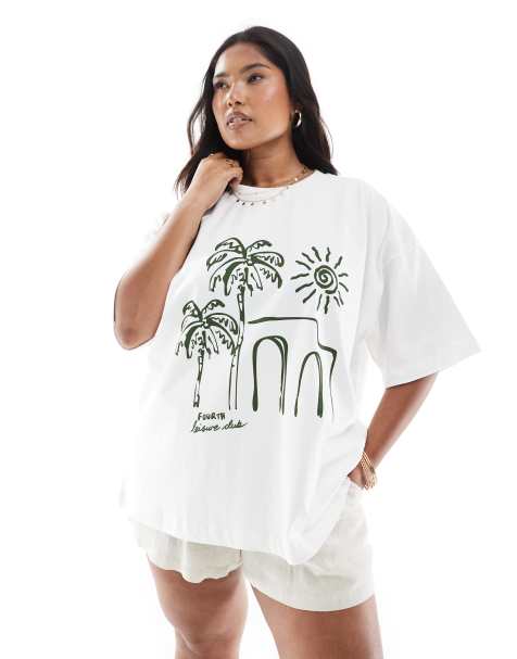 4th & Reckless Plus palm print oversized t-shirt in off white - view 1