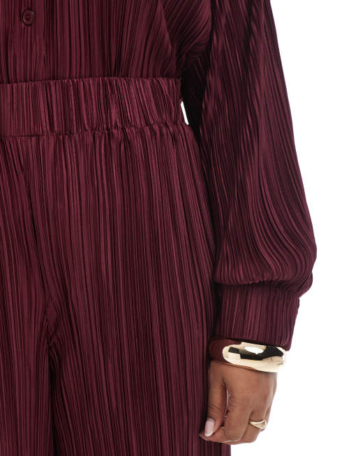4th & Reckless Plus - Pantaloni a fondo ampio plissé bordeaux in coordinato, 2 di 5