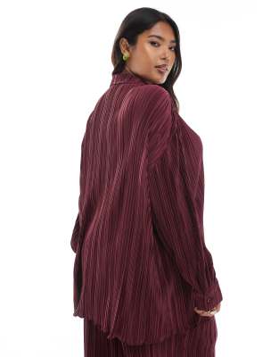 4th & Reckless Plus Plisse Collared Button Front Shirt In Red