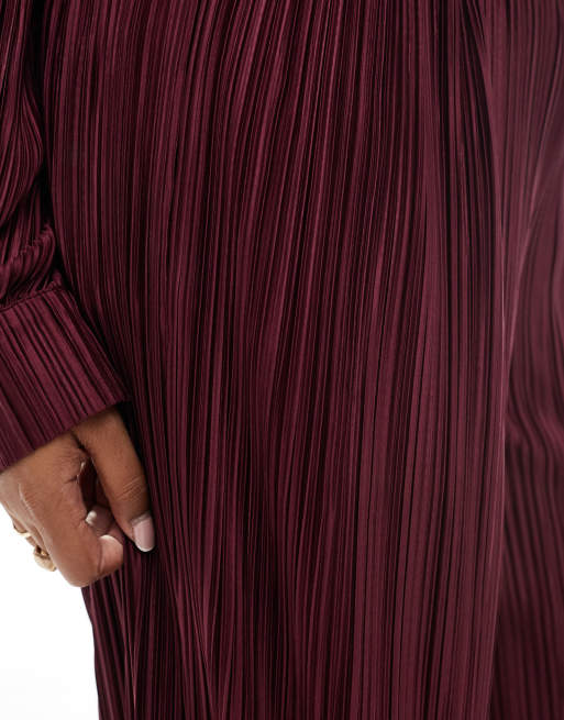 4th & Reckless Plus plisse wide leg trousers co-ord in burgundy, 5 of 5
