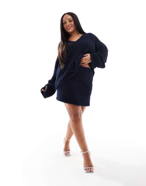 4th & Reckless Plus – Pullover mit V-Ausschnitt in Metallic-Navy mit Lametta-Optik - view 1