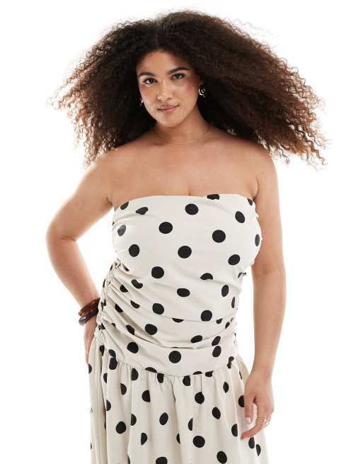 4th & Reckless Plus ruched bandeau dropped waist linen blend