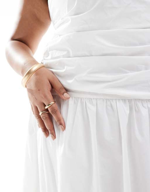 4th & Reckless Plus ruched poplin sleeveless drop waist maxi dress in white