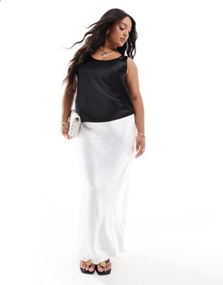 4th & Reckless Plus Satin Maxi Skirt In White