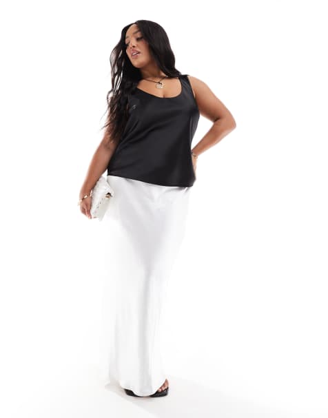 4th & Reckless Plus satin maxi skirt in white - view 1