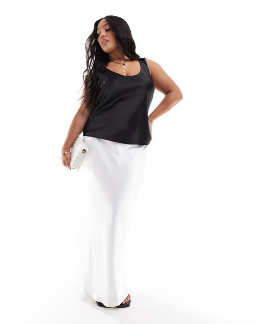 4th & Reckless Plus satin maxi skirt in white