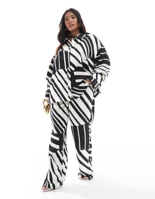 4th & Reckless Plus 4th & Reckless Plus satin wide leg trousers co-ord in black and white print