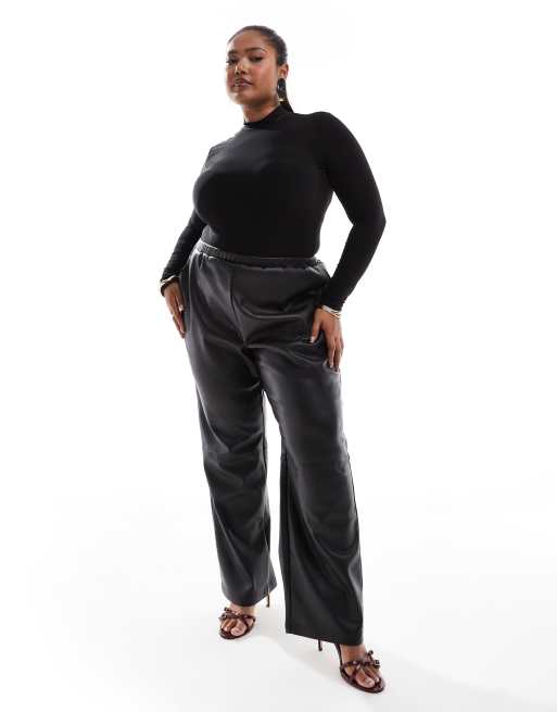 4th & Reckless Plus - Sorte pull-on-bukser med lige ben i læderlook
