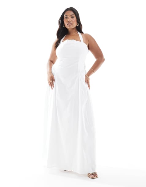 4th & Reckless Plus square neck halterneck puff skirt maxi dress in white - view 1