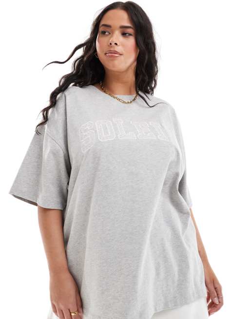 4th & Reckless Plus – Szary T-shirt oversize z haftowanym logo Soleil – Tylko w ASOS