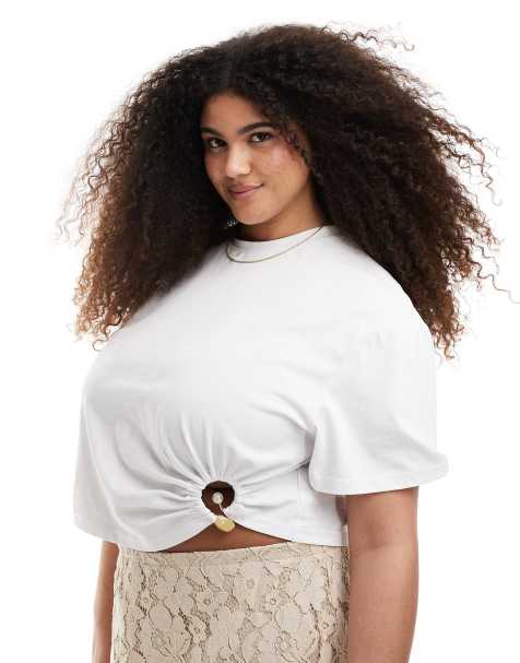 4th & Reckless Plus - T-shirt crop top avec détail anneau à perle - Blanc - view 1
