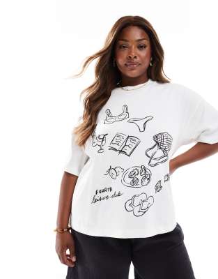 4th & Reckless Plus - T-Shirt in Weiß mit „Leisure Club"-Print