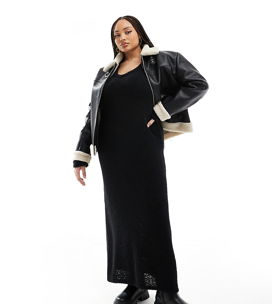 4th & Reckless Plus V Neck Knit Maxi Dress In Black