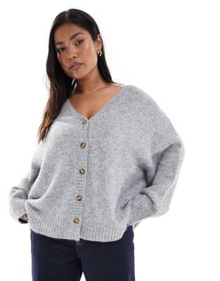 4th & Reckless Plus - Weiche Strickjacke in Grau mit Wollhaptik und überschnittenen Schultern