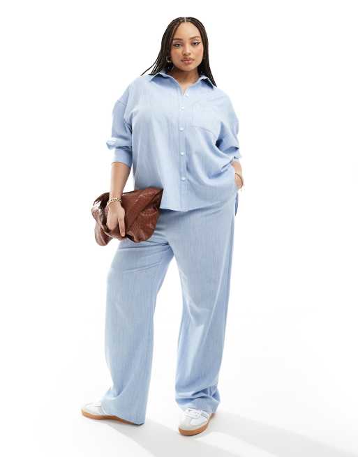 4th & Reckless Plus wide leg drawstring waist pants in light blue - part of a set