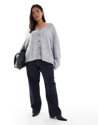 4th & Reckless Plus Wool Feel Soft Knit Drop Shoulder Cardigan In Gray