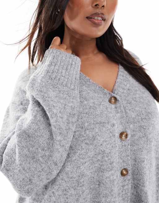 4th & Reckless Plus wool feel soft knit drop shoulder cardigan in grey, 4 of 4
