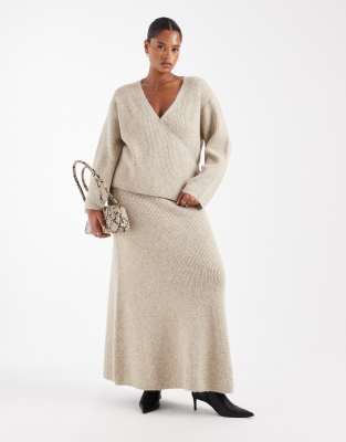 4th & Reckless Plus Wool Feel Soft Knit Wrap Tie Detail Cardigan In Neutral