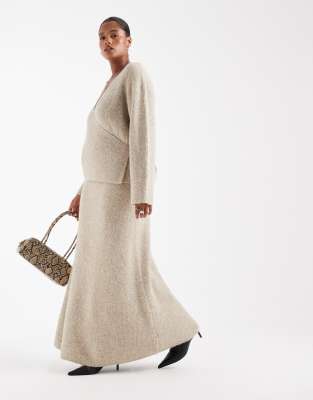 4th & Reckless Plus 4th & Reckless Plus wool feel soft knitted maxi skirt co-ord in beige-Neutral