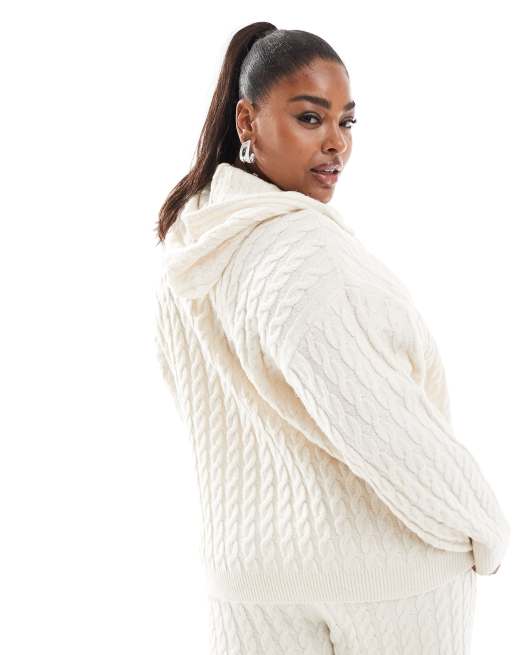 4th & Reckless Plus wool mix cable knit longline hoodie co-ord in