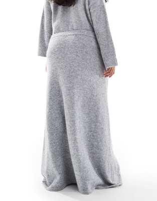 4th & Reckless Plus Wool Mix Fluffy Knit Maxi Skirt In Gray