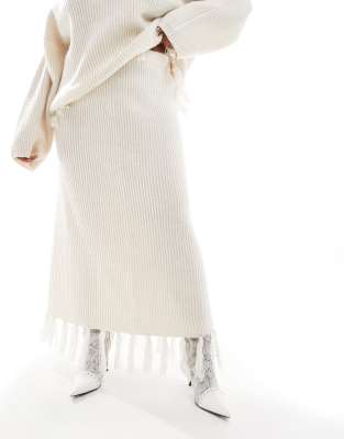 4TH & RECKLESS PLUS WOOL MIX TASSEL EDGE KNITTED MAXI SKIRT 