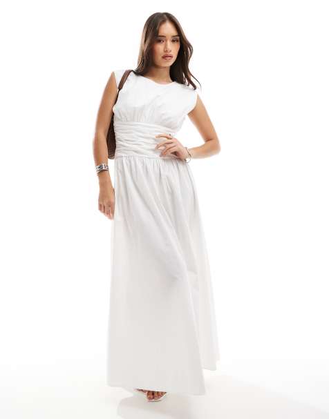 4th & Reckless poplin dropped waist drape detail maxi dress in white - view 1
